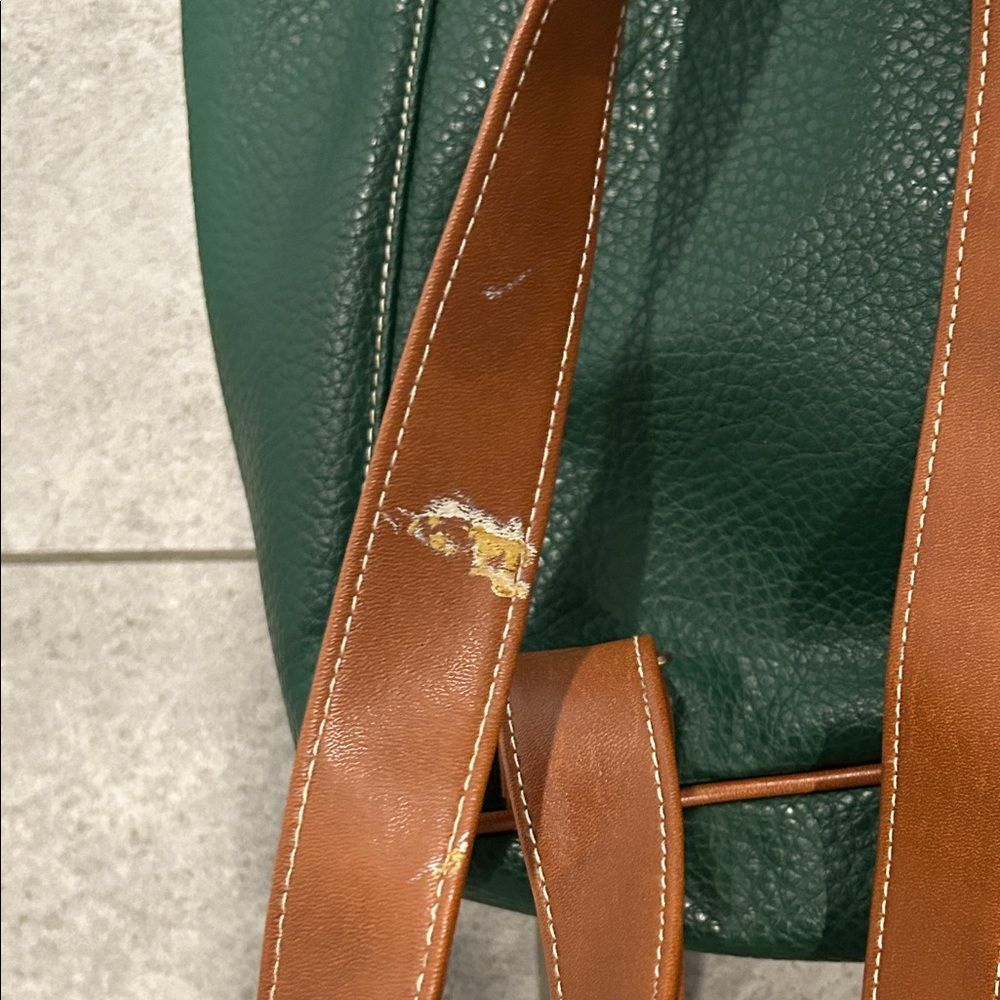 Classic Collection All Weather Leather Vintage Backpack Handbag Green Brown - Picture 5 of 10